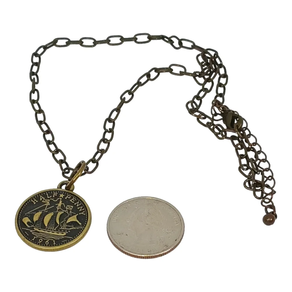 Coin Medallion Necklace Antique Gold Bronze Handcrafted Grunge Gritty Boho 90s
